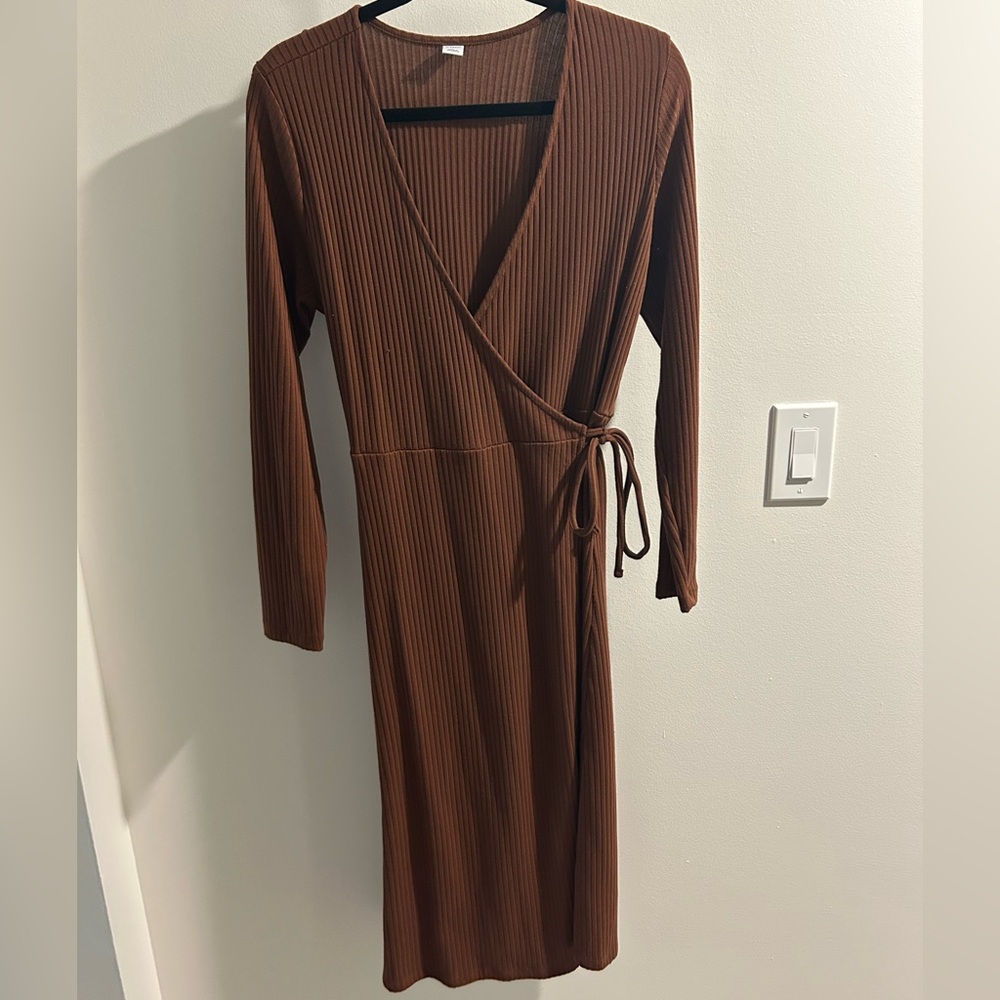 Old Navy Rust Ribbed Knit Wrap Dress